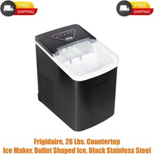 Frigidaire, 26 Lbs. Countertop Ice Maker, Bullet Shaped Ice, Black Stainless