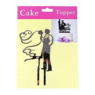 Cake Topper Tortenstecker Tortendeko Brautpaar Acryl Spiegel silber H18cm B10cm