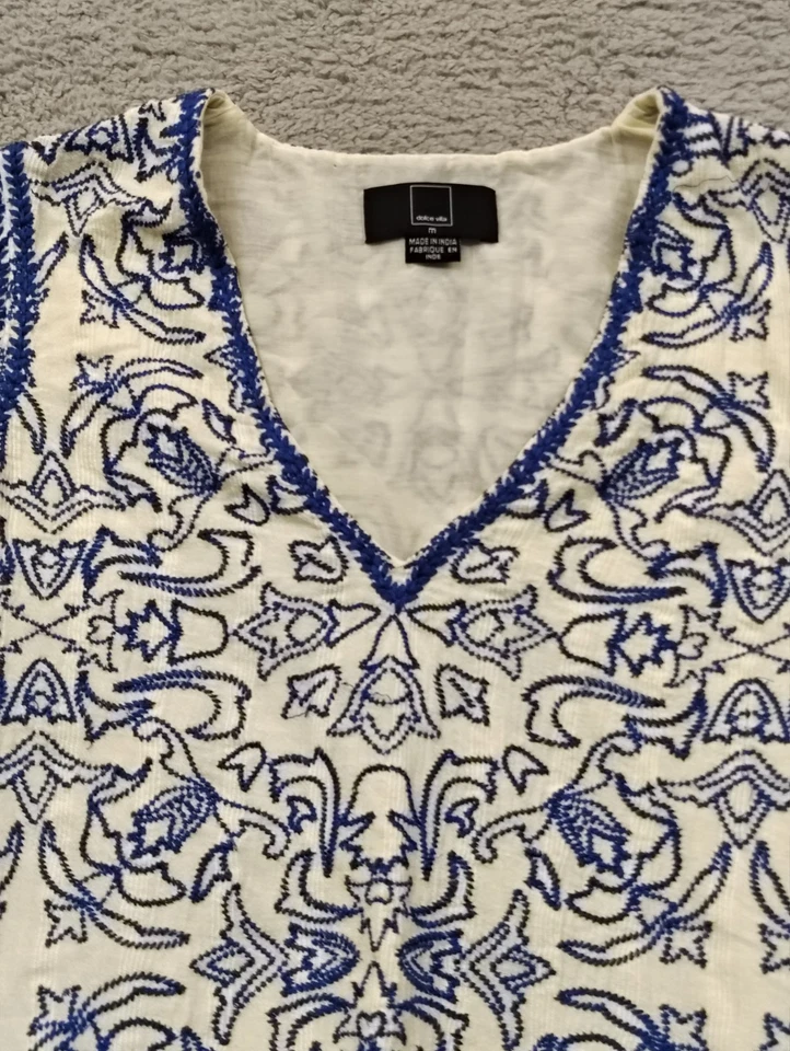 Vestido para mujer Dolce Vita mini de encaje azul blanco cottagecore boho algodón mediano Foto 4 de 4