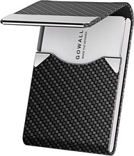 Black Carbon Business Card Holder with Magnetic Closure, Slim Metal PU Business