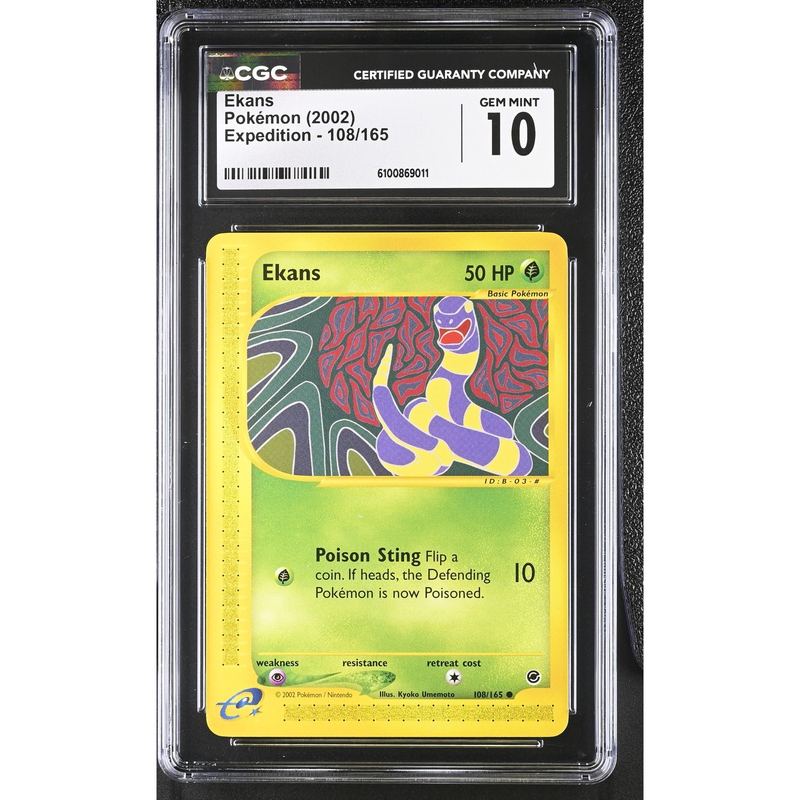 CGC 10 GEM MINT Ekans 108/165 Pokémon Expedition Non Holo Graded Card (PSA)