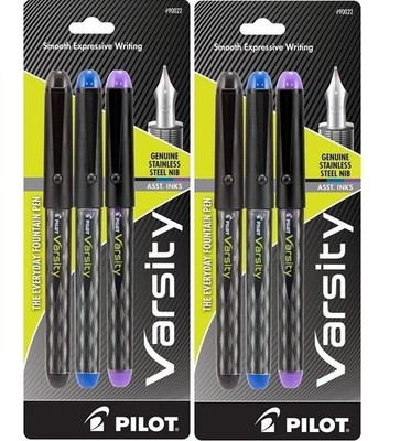 Pilot Varsity Fountain Pens Assorted Color, Black, Blue, Purple - 2 Packs