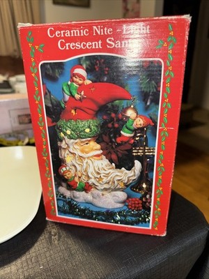 Christmas Crescent Santa Claus Elves Ceramic Nite-Light