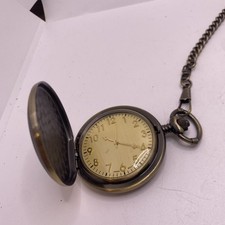 Mens Bronze Gold Grandpa Pocket Watch With Chain Quartz New Battery