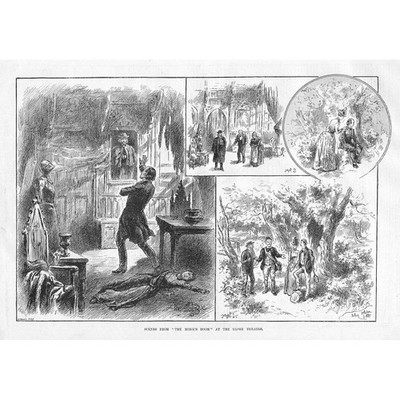 Szenen aus ''Das Mönchszimmer'' im Globustheater - antiker Druck 1888