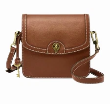 Fossil Ainsley Small Flap Crossbody handbag Medium Brown, Black Leather NWT $195