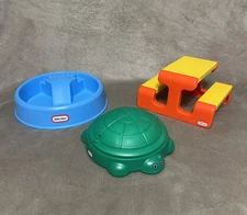 Vintage Little Tikes Dollhouse Furniture Picnic Table Turtle Sandbox & Swimming