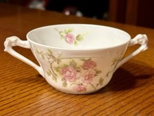 Vintage Jean Pouyat Limoges porcelain cup/bowl - pink rose pattern and gold trim