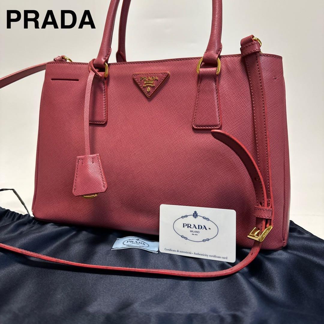 PRADA Galleria Saffiano Leather Handbag Pink Vintage Used Japan