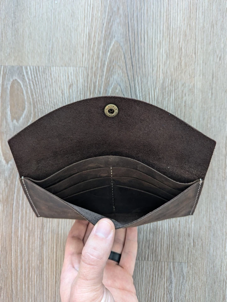 Hecho a mano de cuero de alta calidad multifunción sobre billetera sin asas tarjeta de crédito Foto 3 de 3
