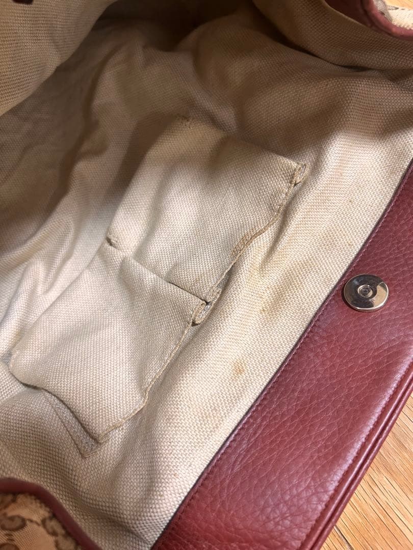 GUCCI GG Canvas Leather Tote Bag Beige Brown Authentic Used thumbnail 9