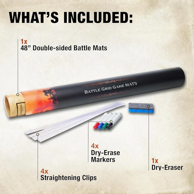 DND Battle Mat Set Instant Flatten Double Sided Waterproof Dice Markers Clips US - Image 3 of 4