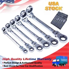 6X Flex-Head Double Box End Ratcheting Wrenches Extra Long Metric 8-19mm Set