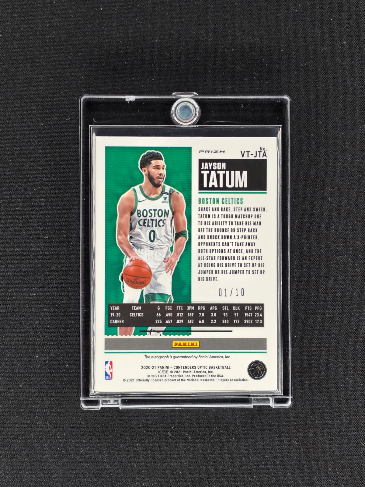 2020-21 Panini Contenders Optic Jayson Tatum Veteran Ticket Gold Prizm /10 Auto view 2
