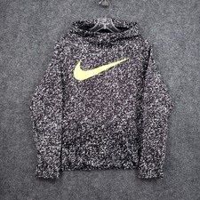 Nike Dri-Fit Swoosh Hoodie Boys XL Black White Static Pattern Pullover Athletic