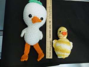 Lot 2 Amigurumi Hand Crocheted soft plushies - One 10" duck & 5.5" chick GUC
