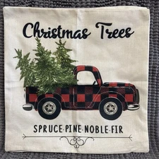 Christmas Trees w/Truck - Throw Pillow Cover - Square - 17x17 - Set of 2