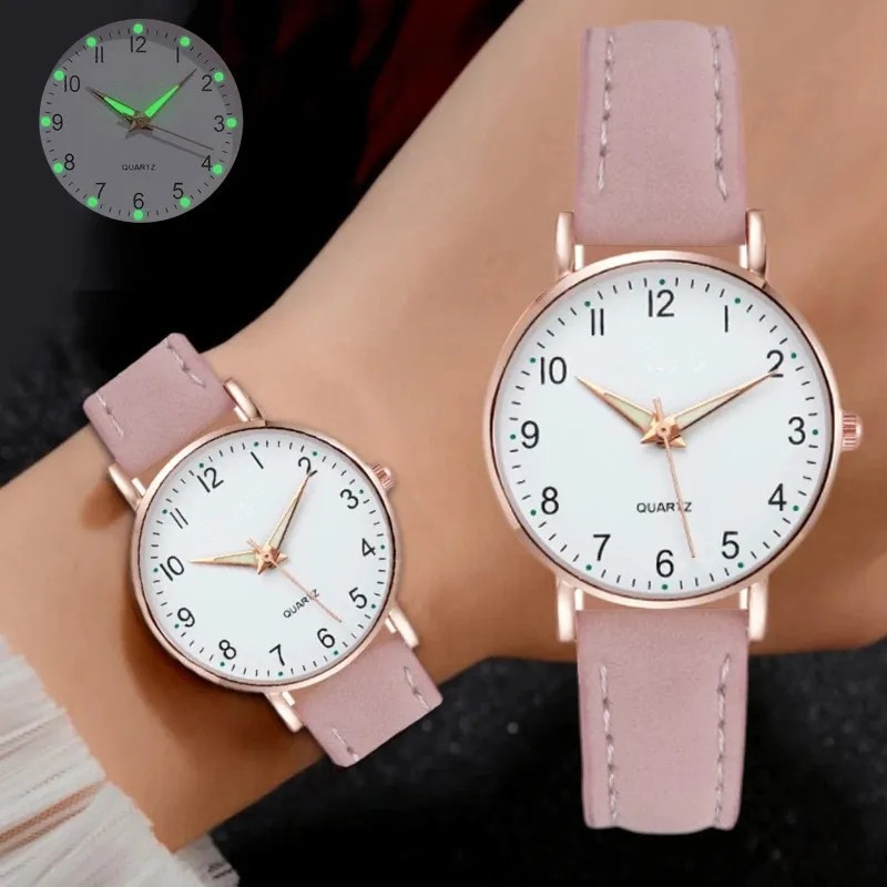 Leather Watch Band Quartz Wristwatches Alloy Wrist Watches Round Watches  Women