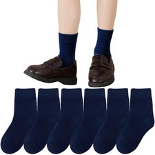 Mini angel Boys Girls Crew Socks Seamless Cotton 5-7 Years, Navy, 6 Pairs