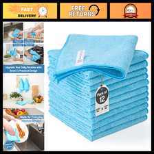 12 Pack Microfiber Cleaning Cloths 12x12 Inch Lint-Free, Ultra Absorbent Rags fo