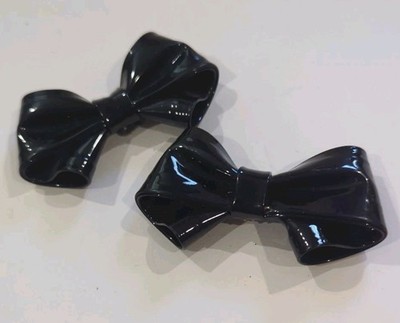 Vintage Black Patent Leather Shoe Clips -Pair of Bows-Great for Mary Janes/Pumps