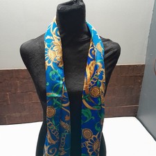 Vintage Scarf Headband Sheer Shawl Blue/green/ Gold Geometric Indian 58" NWT