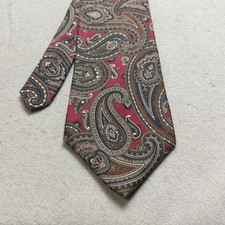 Vintage Mikael York Collection Paisley Silk Tie Burgundy Red Made in USA 57.5"