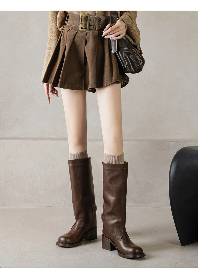 Chic Women's High Heels British Belt Buckle Boots Winter New Knight Plush Boots - Image 4 of 4