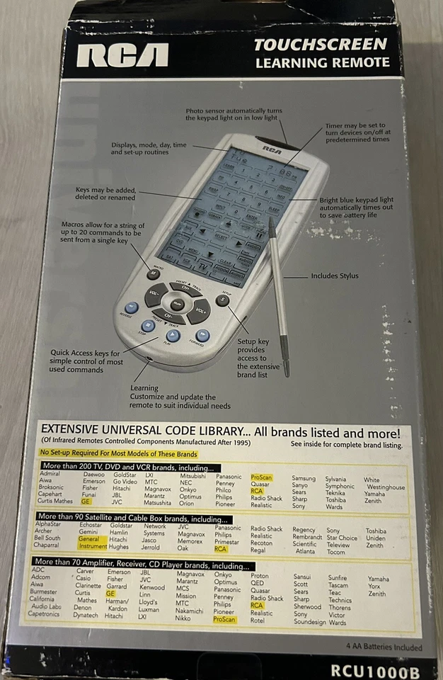 Universal Remote Programmable Learning Remote Touchscreen Digital RCA RCU1000B - Image 3 of 4