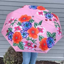 Anuschka Automatic Open-Close Printed Umbrella-Paradise Found Pink NWTBEAUTIFUL!