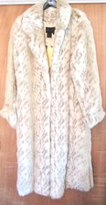 New Dennis Brasso Long Faux Fur Coat Cream Tan Size L Large Rn#98393 Excellent