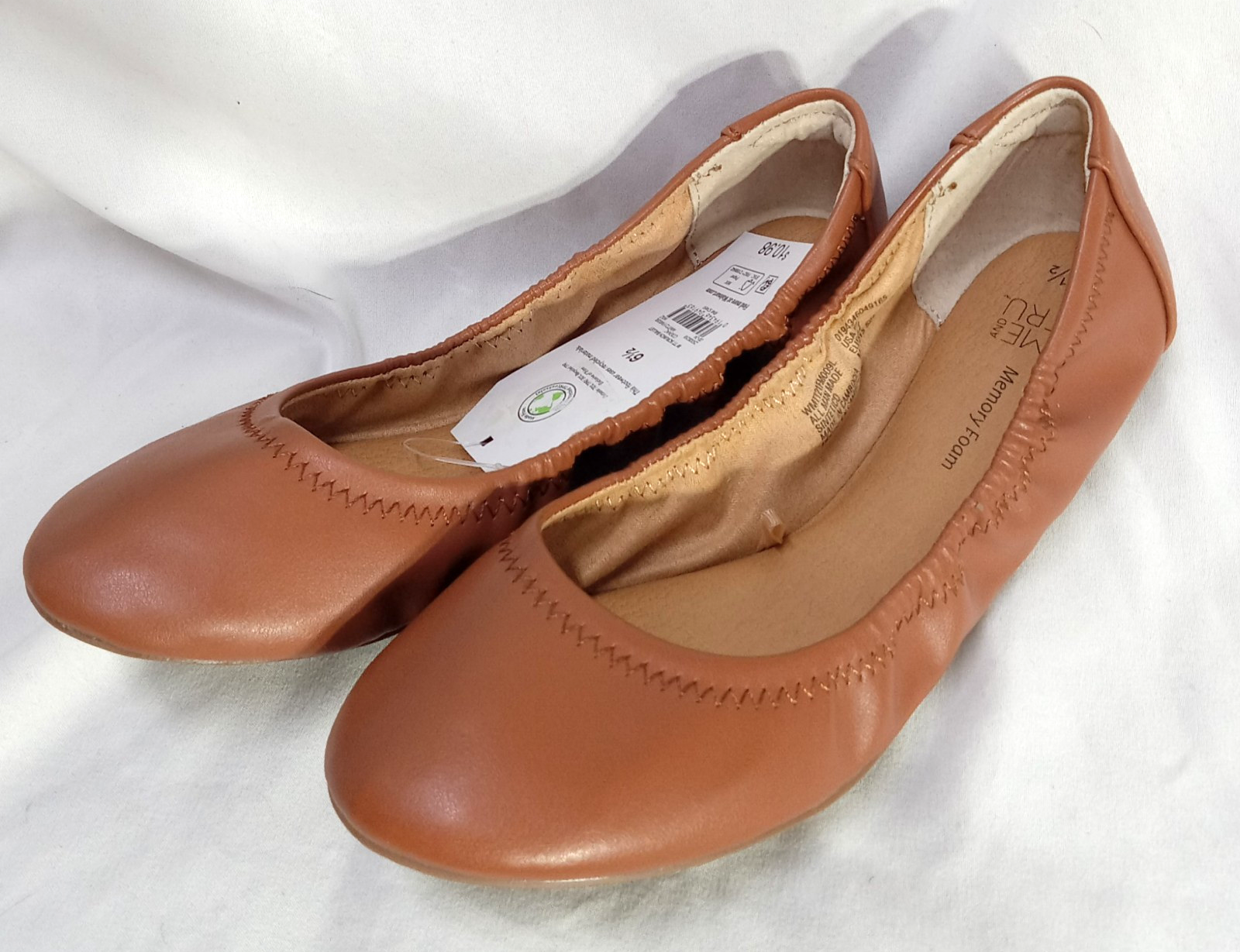Time and Tru Women's Size 6.5 Cognac Ruched Slip-On Ballet Flat
