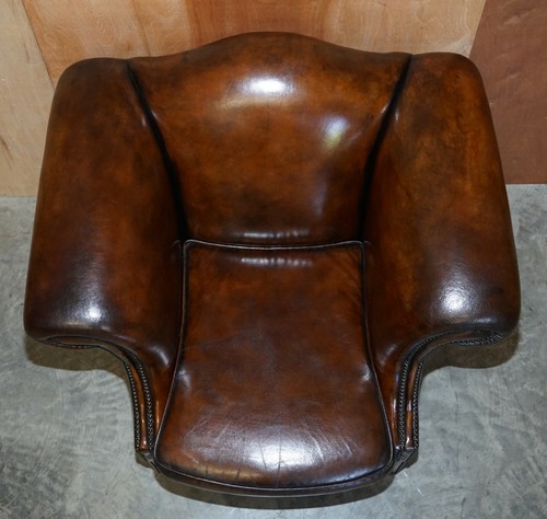 PART OF LARGE SUITE THIS LOVELY PAIR OF HAND DYED BROWN LEATHER CLUB ARMCHAIRS - Picture 4 of 12