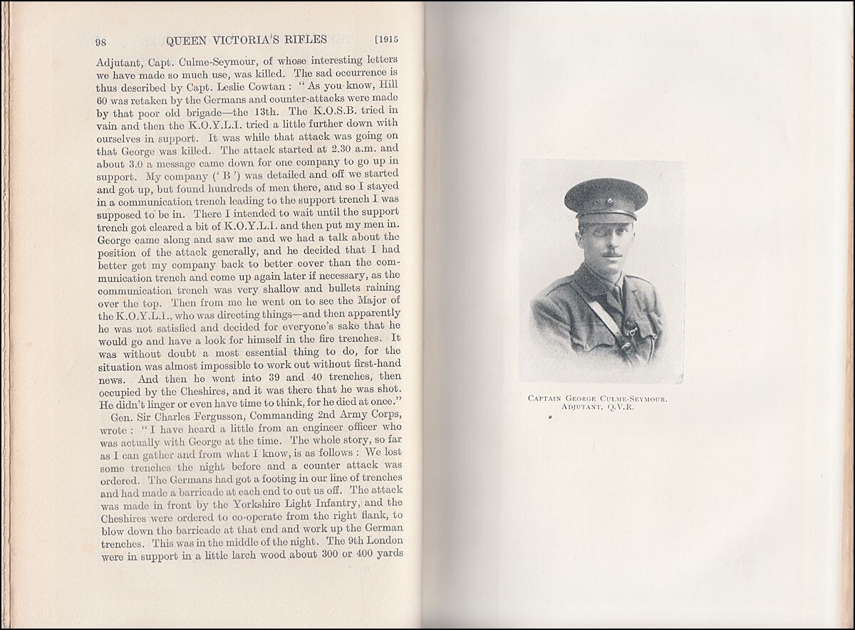 Keeson The HISTORY & RECORDS of QUEEN VICTORIA'S RIFLES 1792-1922 Ypres Somme &c