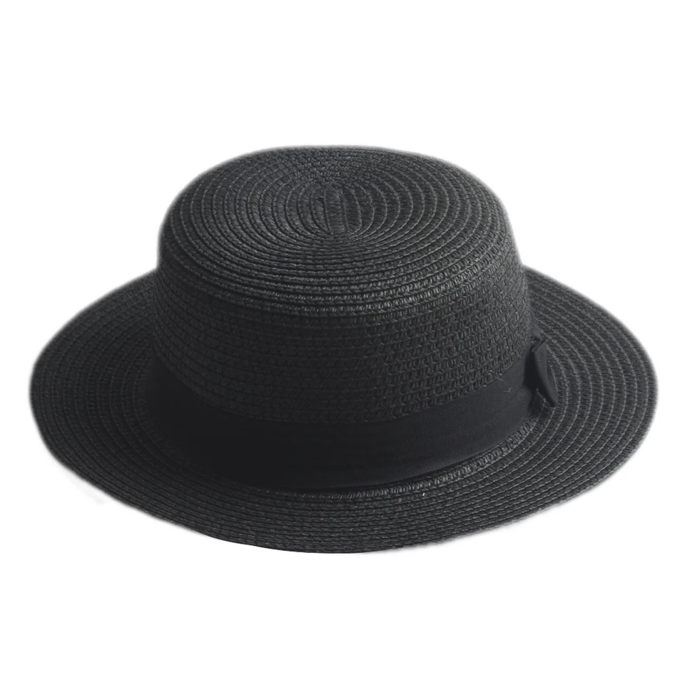 Sombrero de navegante de caña plana para niños niñas Gorra de verano para playa Bowler Protección UV Foto 2 de 4