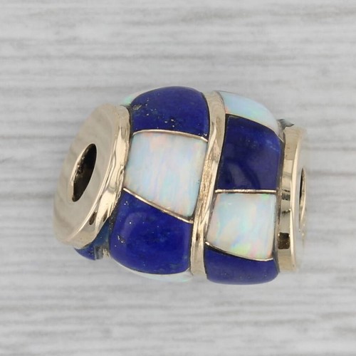 Creado en Laboratorio Ópalo Lapislázuli Mosaico Cuenta Colgante Charm 14k Dorado - Imagen 3 de 6