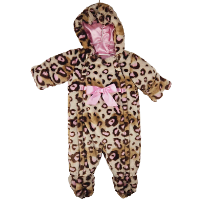 Pistachio Infant Girl 6-9M Baby Bunting Hooded Snowsuit Leopard