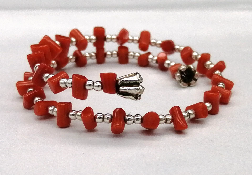 Pulsera De Coral Rojo Verdadero Y Aleación Ajustable Para Niña Chica Mujer - Imagen 2 de 4