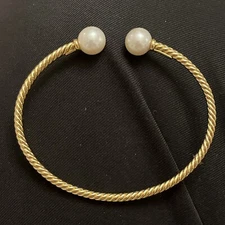 DAVID YURMAN NEW 18K Yellow Gold  Solari  Pearl Bead Cable Cuff Bracelet M 6.7gr