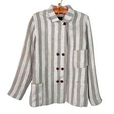 Hye Sun Mun Jacket Womens Size Large Handmade Hutton Striped Pure Linen Button