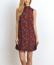 Lulu’s Red Floral Ruffle Hem Sleeveless Mini Short Boho Dress Burgundy Lined