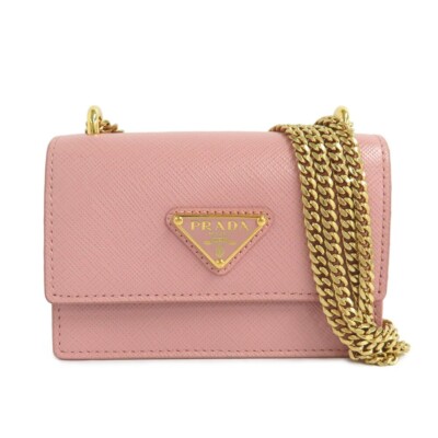 Prada Mini Chain Shoulder Bag 1MR017 Saffiano Leather Pink GD