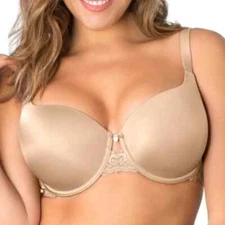 Curvy Couture Women's Plus Size Lace & Shine T-Shirt Bra in Nude size 42C