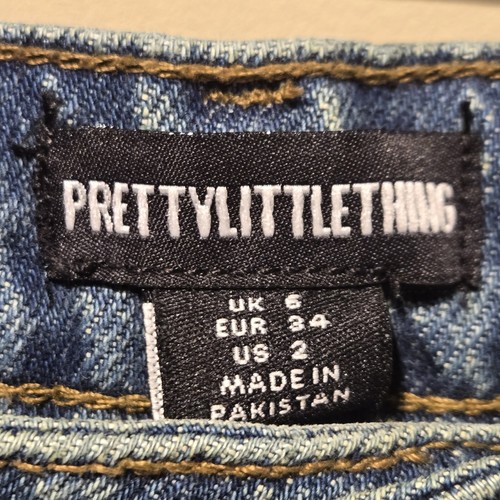 Pretty Little Thing Women's Size 2 Tall Jeans Wide Leg Vintage Wash Front Seam - Picture 3 of 4