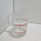 Vintage Anchor Hocking Daisy design Pitcher Red & White Ice Lip