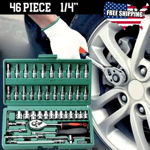 46 Pcs Socket Wrench Set 1/4" Drive Ratchet Metric Kit Garage Car Repair Tool