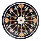 18" Black Marble Table semi precious stones Handmade inlay Art Home Decor