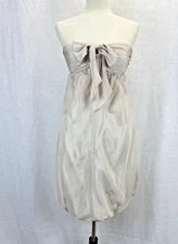 Y2K BCBG Paris Tan White Stripe Strapless Babydoll Silk Bubble Hem Dress 4