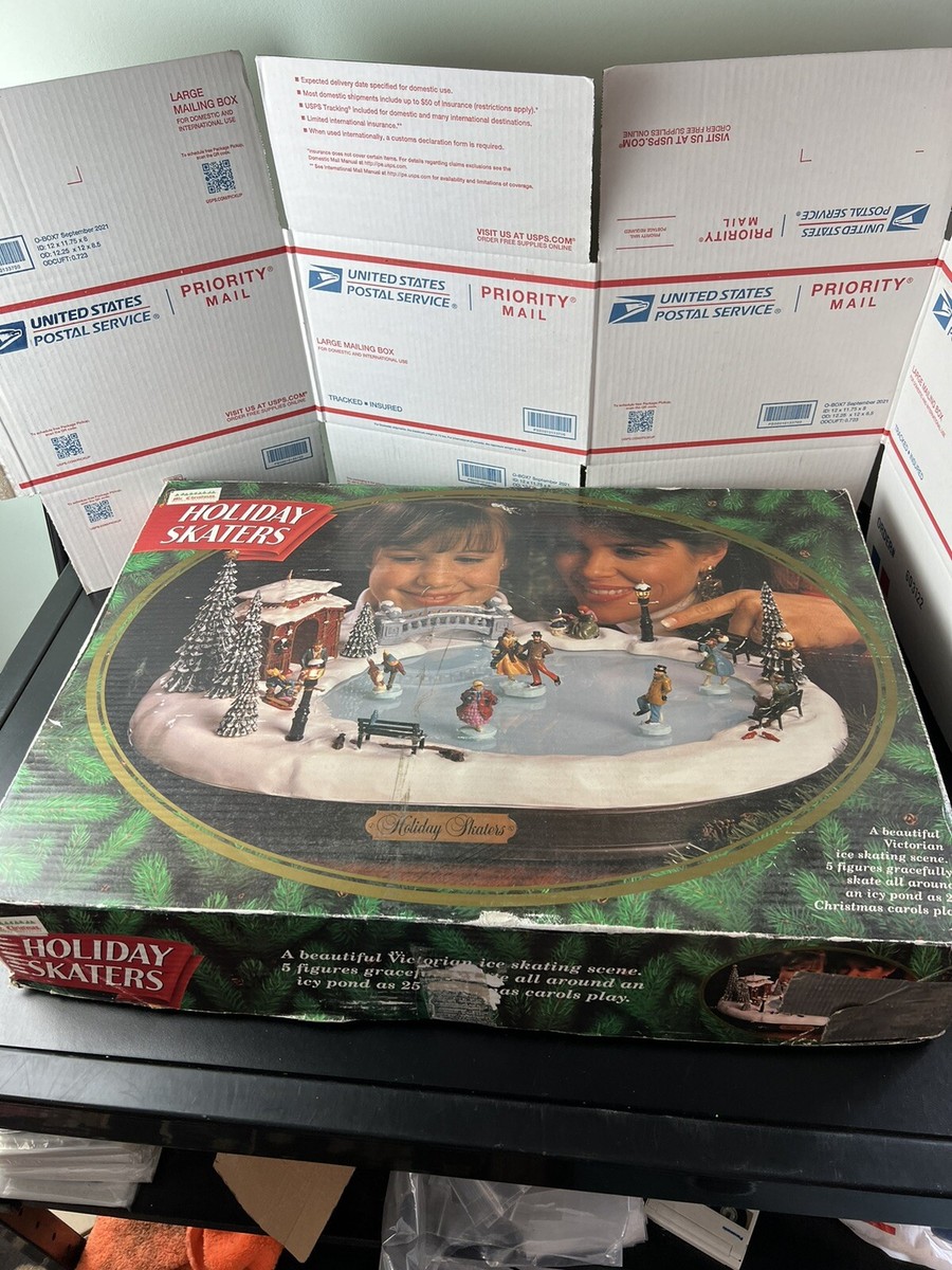 Mr. Christmas Holiday Skaters 1890 Victorian Ice Skating Scene