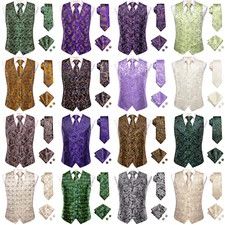 Mens Waistcoat Paisley Floral Solid Vest Tie Set Wedding Casual Tuxedo Gilet